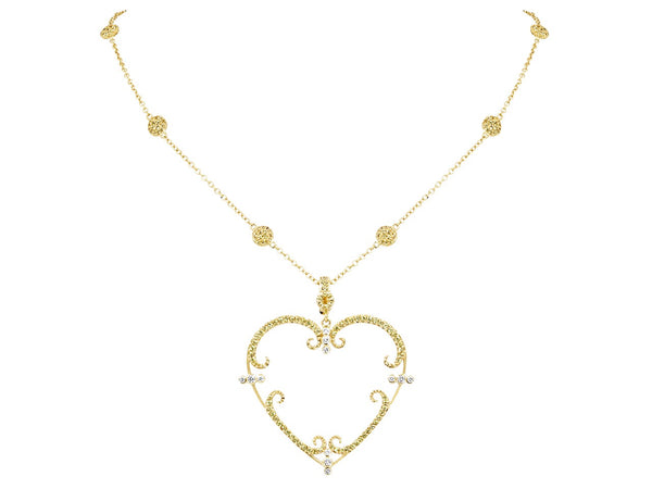Pavé Set Yellow Sapphire Heart Pendant Necklace