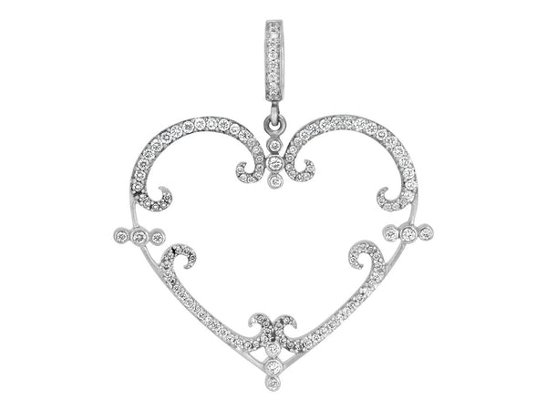 Medium Pavé Set Diamond Filigreen Heart Pendant