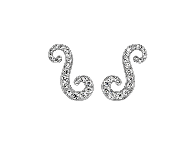 18K White Gold Pavé Set Diamond Swirl Earrings