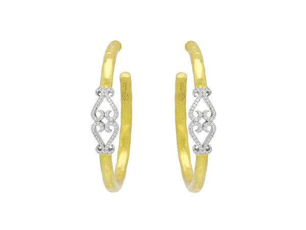 Pavé Set Diamond Double-Heart Hoop Earrings