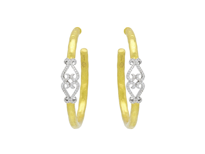 Pavé Set Diamond Double-Heart Hoop Earrings