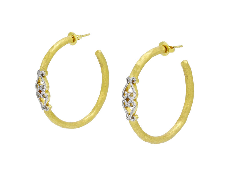 Pavé Set Diamond Double-Heart Hoop Earrings