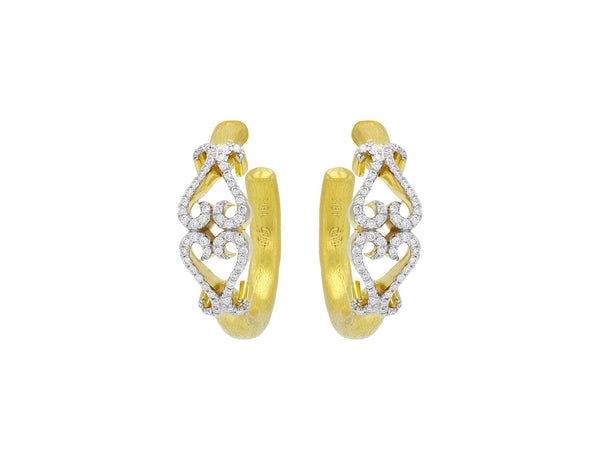Pavé Set Diamond Double-Heart Hoop Earrings, Small