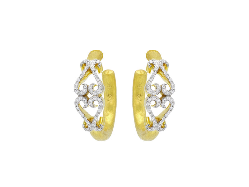 Pavé Set Diamond Double-Heart Hoop Earrings, Small