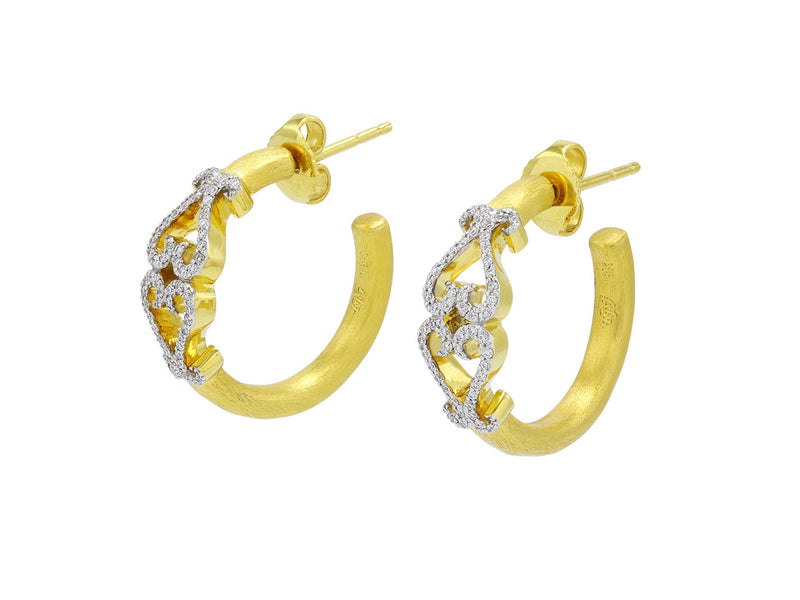 Pavé Set Diamond Double-Heart Hoop Earrings, Small