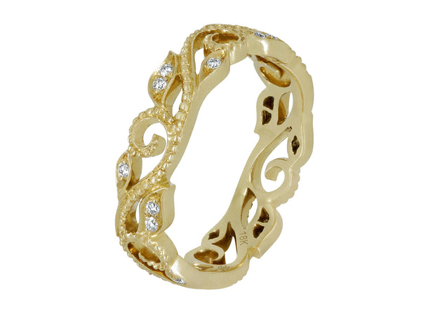 18K Yellow Gold Pavé Set Diamond Leaves and Vines Ring