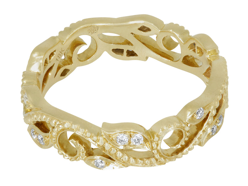 18K Yellow Gold Pavé Set Diamond Leaves and Vines Ring