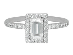Baguette Cut Halo Diamond Engagement Ring