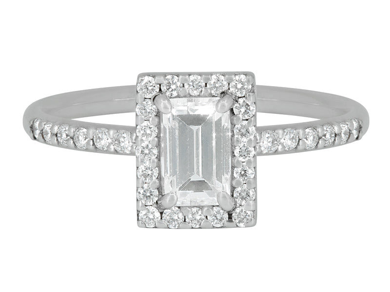 Baguette Cut Halo Diamond Engagement Ring