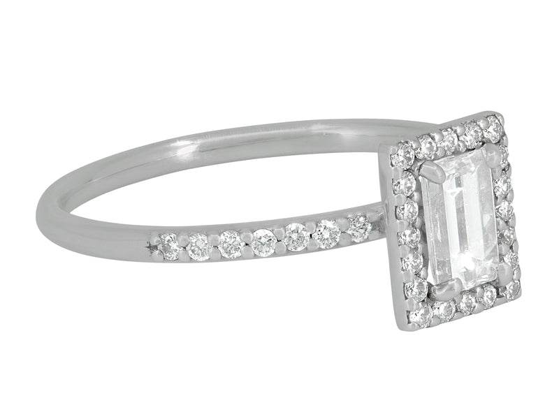 Baguette Cut Halo Diamond Engagement Ring