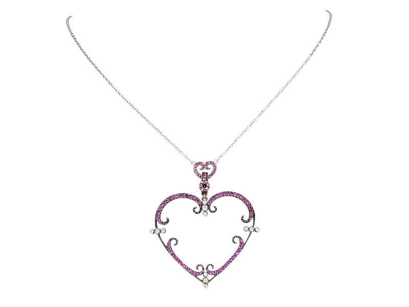 Pavé Set Pink Sapphire Heart Pendant Necklace