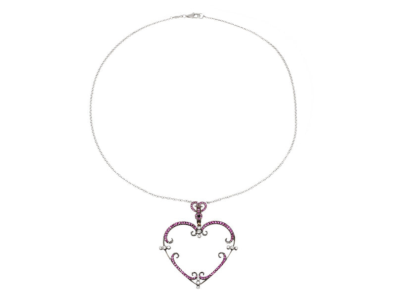 Pavé Set Pink Sapphire Heart Pendant Necklace