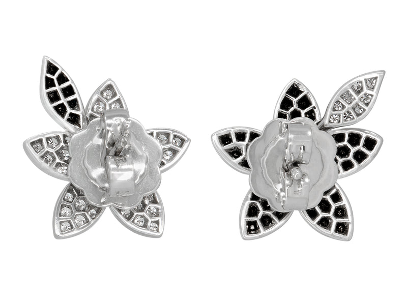 18K White Gold Pavé Set Diamond Flower Earrings