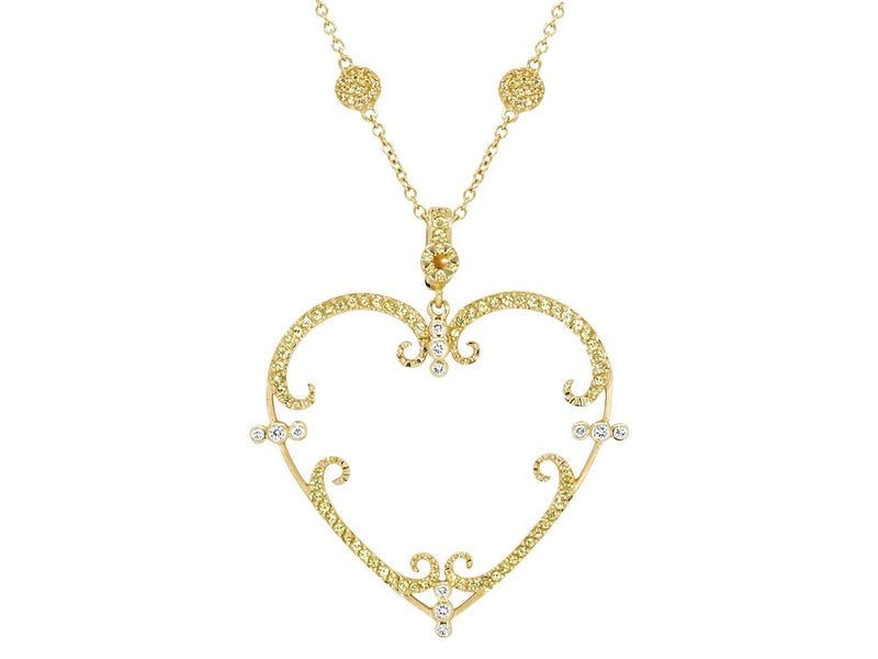 Pavé Set Yellow Sapphire Heart Pendant Necklace