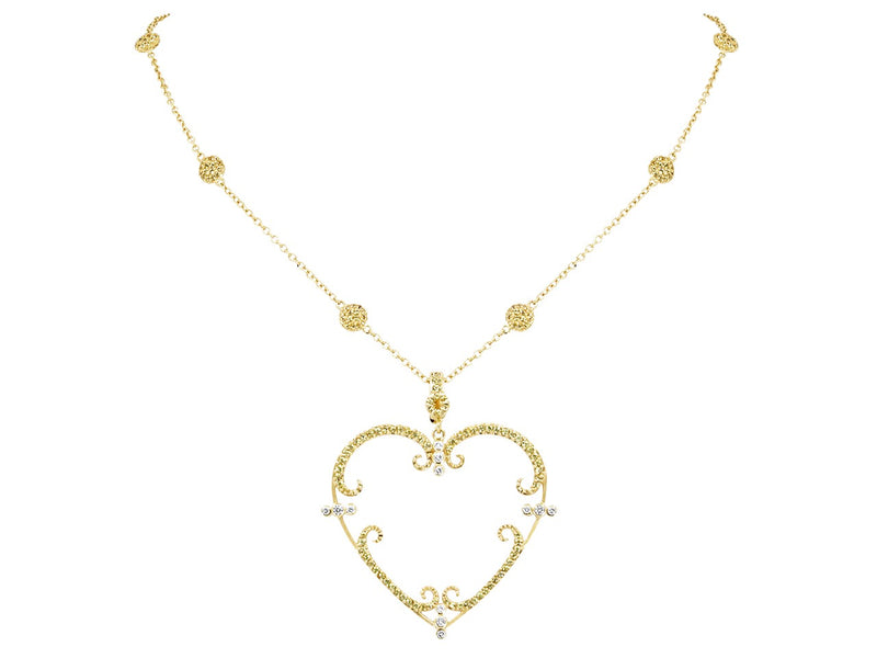 Pavé Set Yellow Sapphire Heart Pendant Necklace