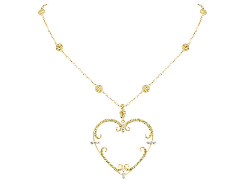 Pavé Set Yellow Sapphire Heart Pendant Necklace