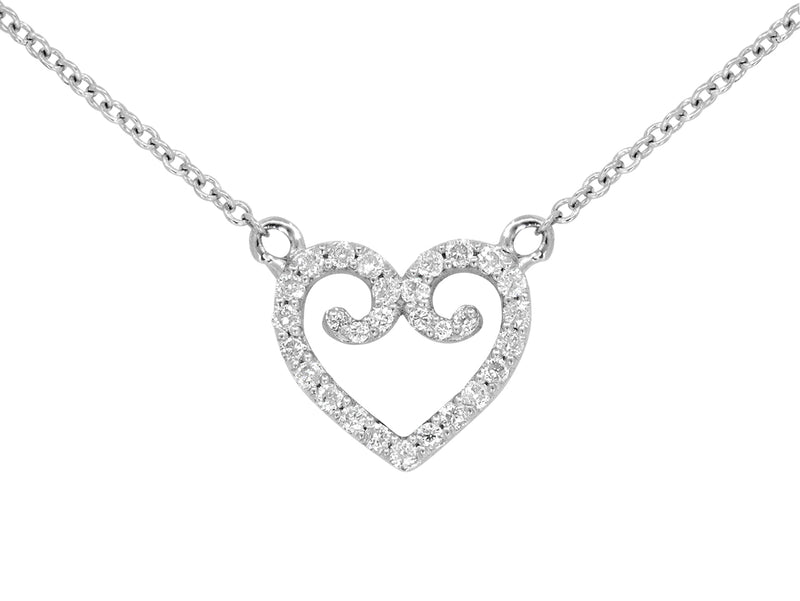 Pavé Set Diamond Heart Pendant Necklace on a Diamond Dot Chain