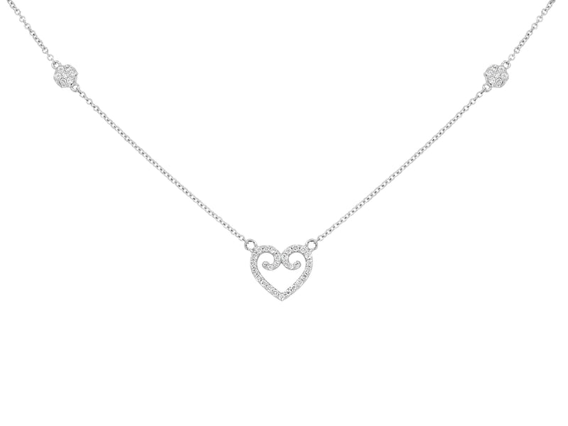 Pavé Set Diamond Heart Pendant Necklace on a Diamond Dot Chain