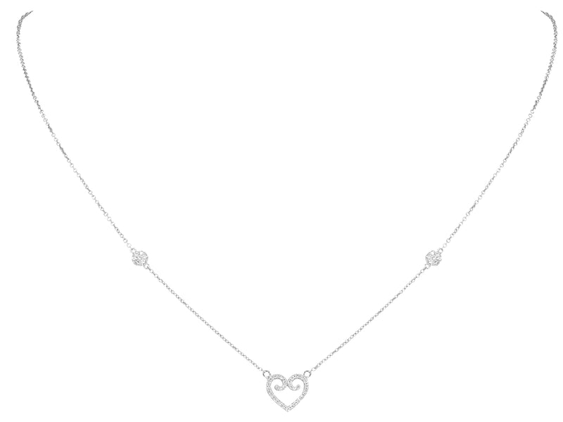 Pavé Set Diamond Heart Pendant Necklace on a Diamond Dot Chain