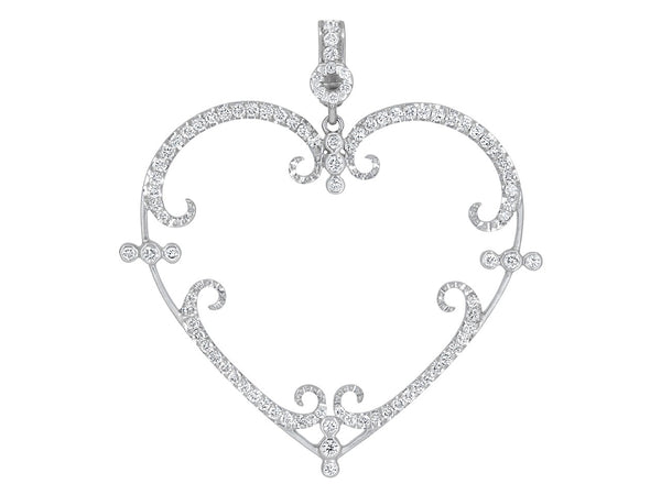 Large Pavé Set Diamond Filigreen Heart Pendant