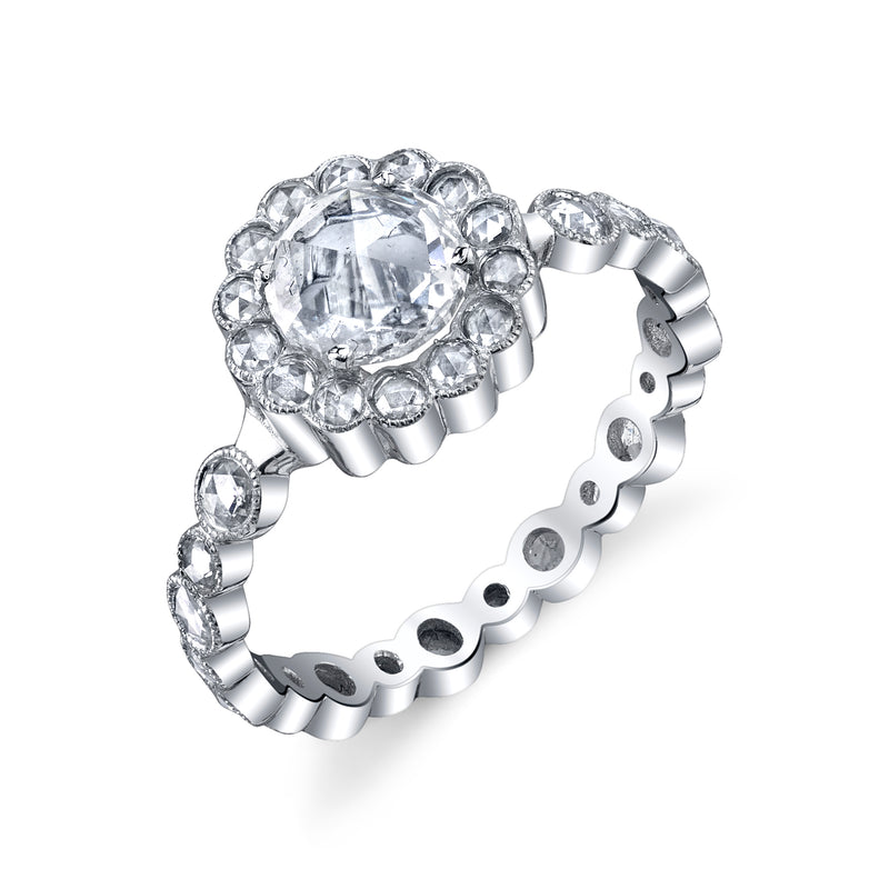 18K White Gold Rose Cut Diamond Ring