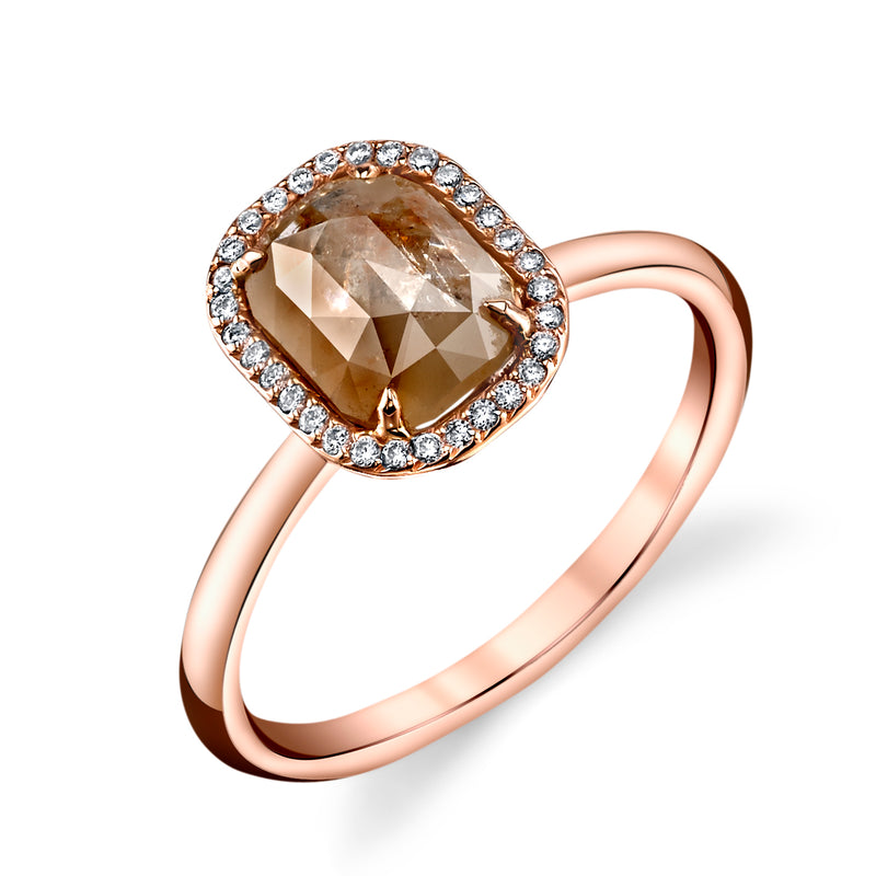 18K Rose Gold Radiant Cut Fancy Diamond Halo Engagement Ring