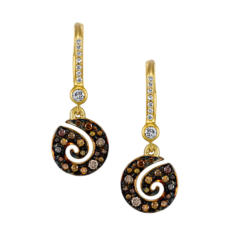 18K Yellow Gold "Autumn" Diamond Spiral Earrings