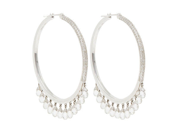 18K White Gold Diamond Hoop Earrings and White Sapphire Briolettes