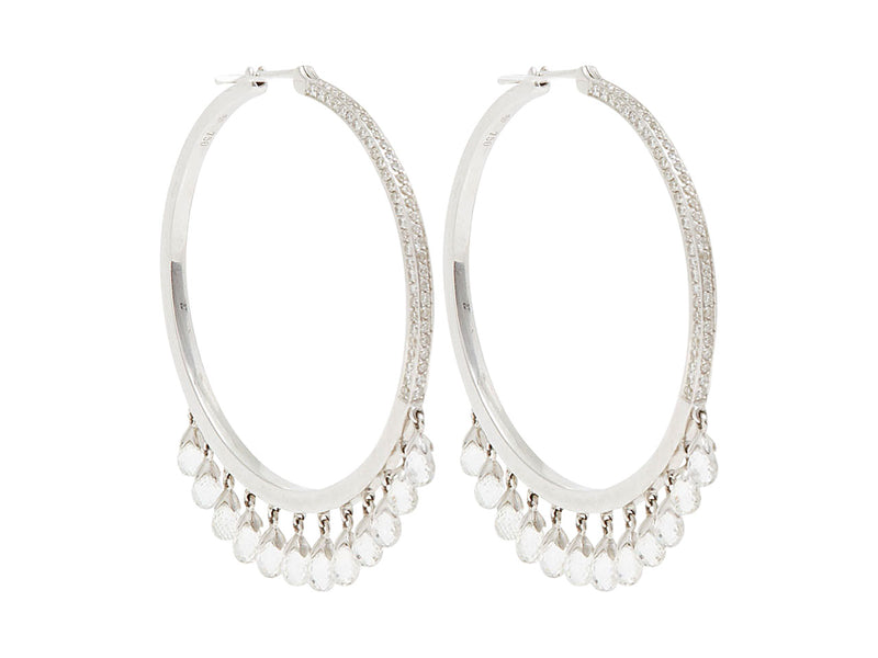 18K White Gold Diamond Hoop Earrings and White Sapphire Briolettes