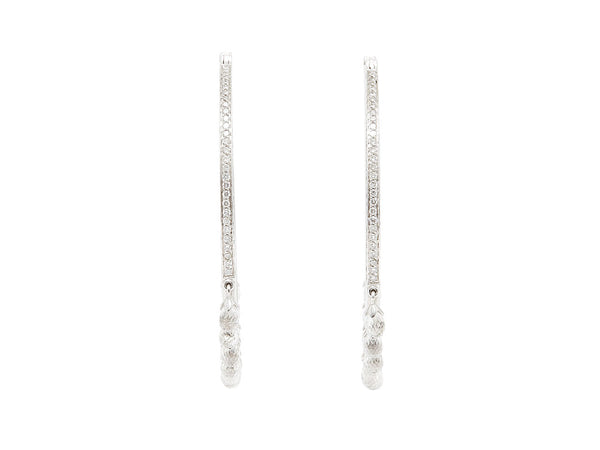 18K White Gold Diamond Hoop Earrings and White Sapphire Briolettes