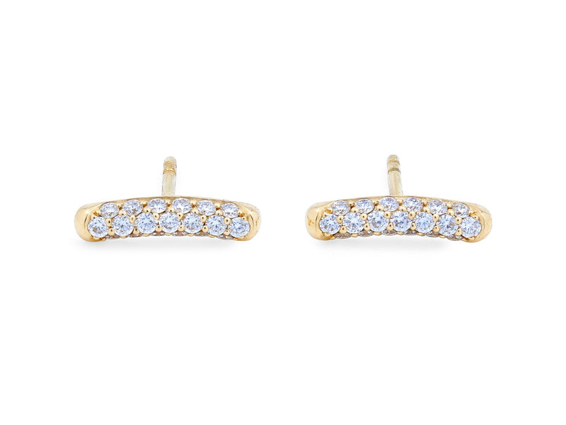 18K Yellow Gold Pavé Set Diamond Bar Earrings