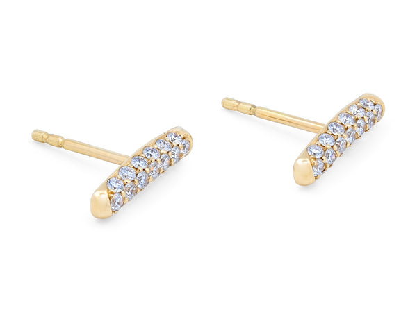 18K Yellow Gold Pavé Set Diamond Bar Earrings