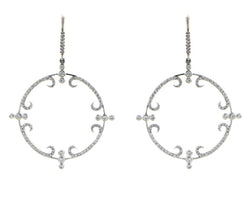 18K White Gold Circle Diamond Dangling Earrings