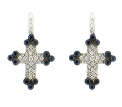 18K White Gold Black and White Cross Earrings