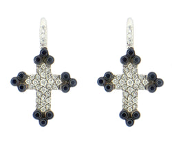 18K White Gold Black and White Cross Earrings