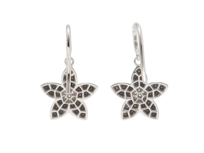 Dangling Black Diamond Flower Earrings with a White Diamond Center