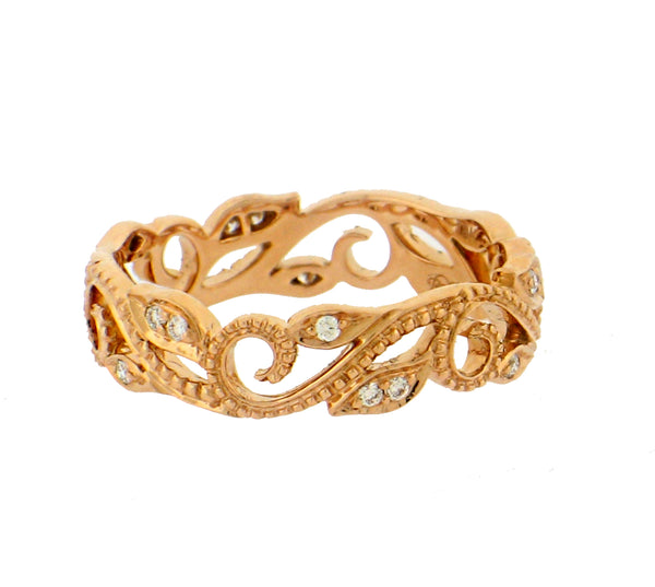 18K Rose Gold Leaves and Vines Eternity Ring
