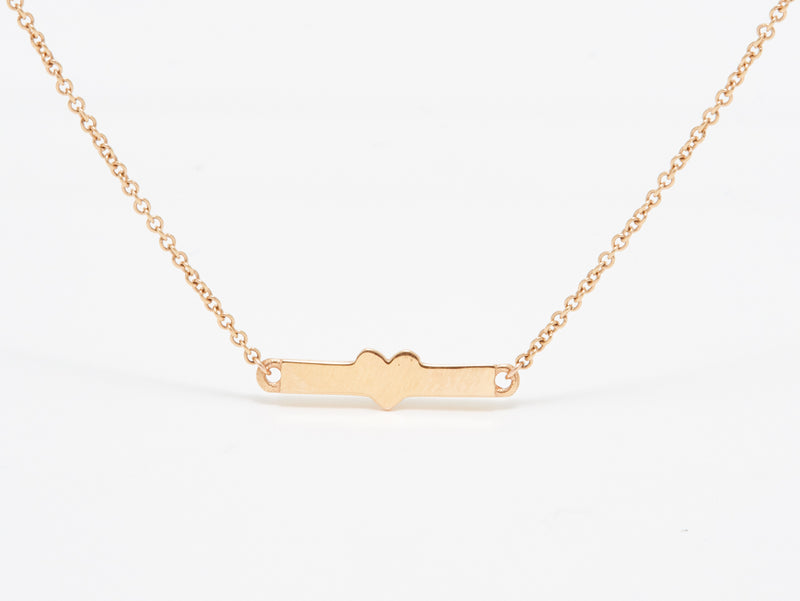 18K Rose Gold Necklace with Bar and Heart with the Word Love