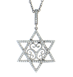 18K White Gold Diamond Star of David Pendant