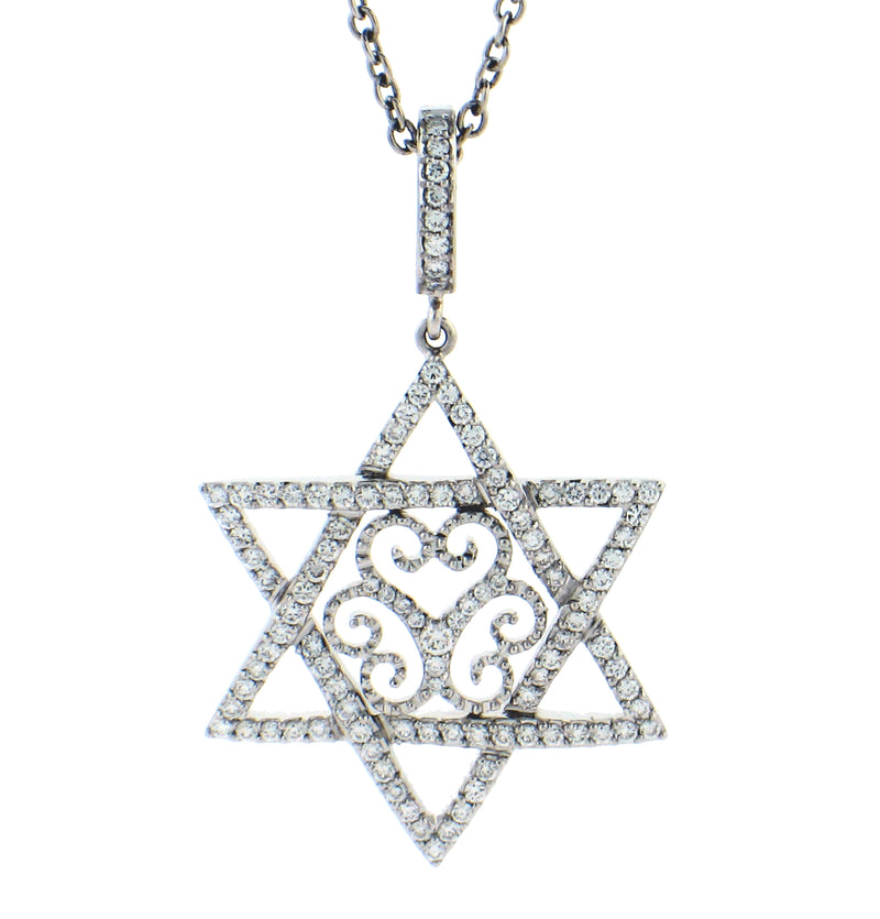 18K White Gold Diamond Star of David Pendant