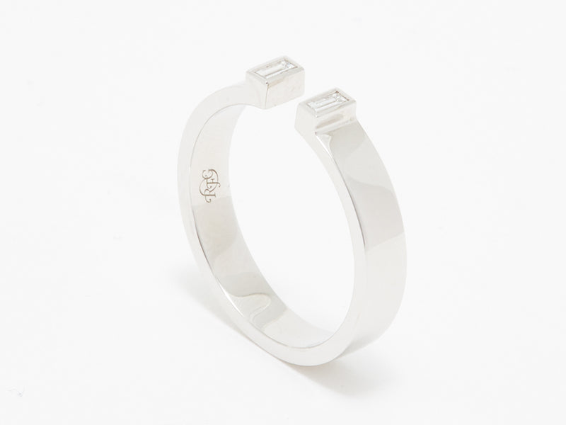 18K White Gold Two Diamond Baguette Ring