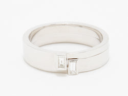 18K White Gold Two Ring Two Baguette Diamond Zig Zag Ring