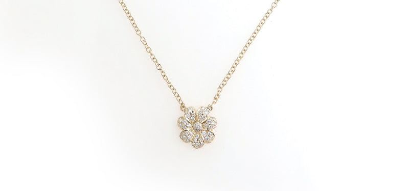 Diamond Flower Pendant Necklace in 18K Yellow Gold