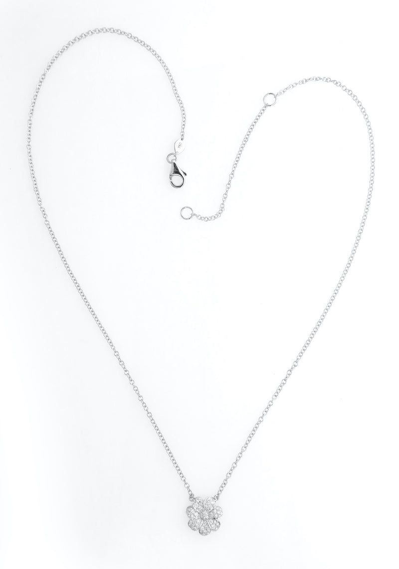 Pavè Diamond Flower Pendant Necklace in 18K White Gold