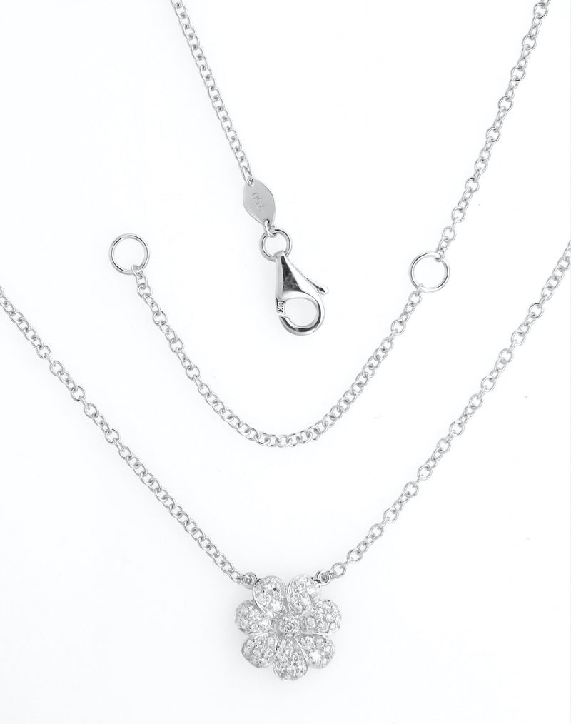 Pavè Diamond Flower Pendant Necklace in 18K White Gold