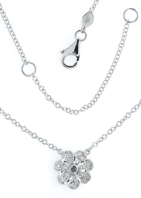 Pavè Diamond Flower Pendant Necklace in 18K White Gold