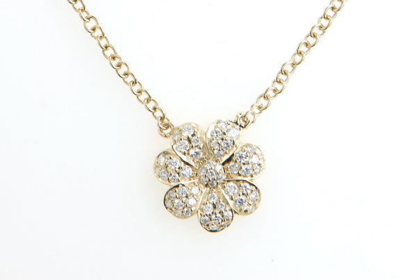 Diamond Flower Pendant Necklace in 18K Yellow Gold