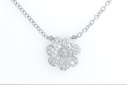 Pavè Diamond Flower Pendant Necklace in 18K White Gold