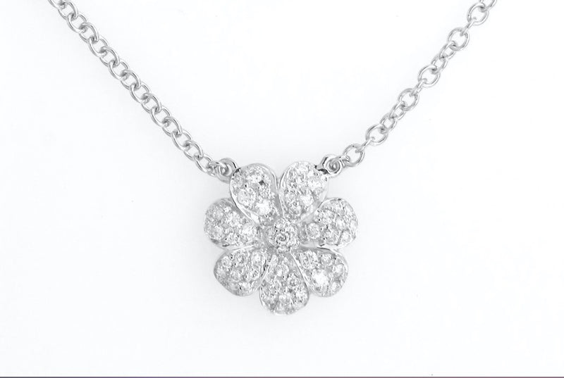 Pavè Diamond Flower Pendant Necklace in 18K White Gold