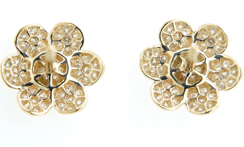 Pavè Diamond Flower Earrings in 18K Yellow Gold